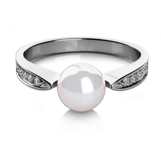 Couple, Elegantní prsten Julia, bílé zlato s perlou a zirkony